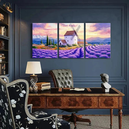 3pcs Lavender Field Windmill Landscape Metal Print Ready to Hang Art