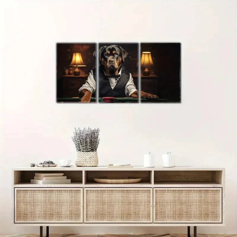 3pcs Rottweiler Playing Billiards Billiard Club Metal Print Ready to Hang
