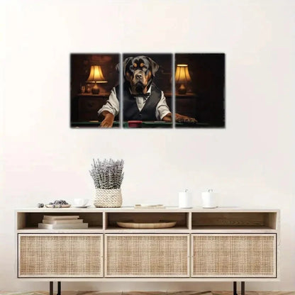 3pcs Rottweiler Playing Billiards Billiard Club Metal Print Ready to Hang