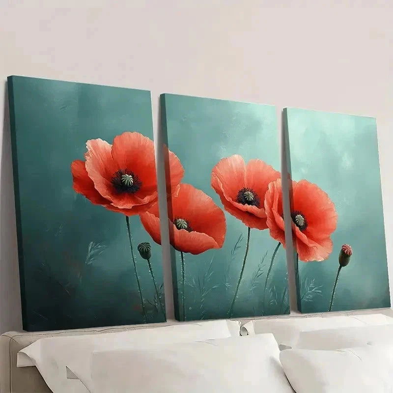 3pcs Poppy Flower Floral FU    Wall Art Set Canvas Framed 60x90cm - High Quality Print 100% Australian Made Wall Canvas Ready to Hang