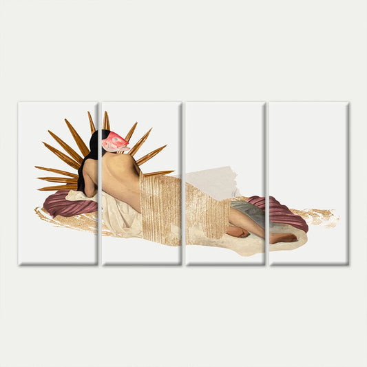 4pcs Vintage Woman Figure Illustration Abstract Wall Art Canvas Framed 45x80cm - High Quality Print 100% Australian Made Wall Canvas Ready to Hang