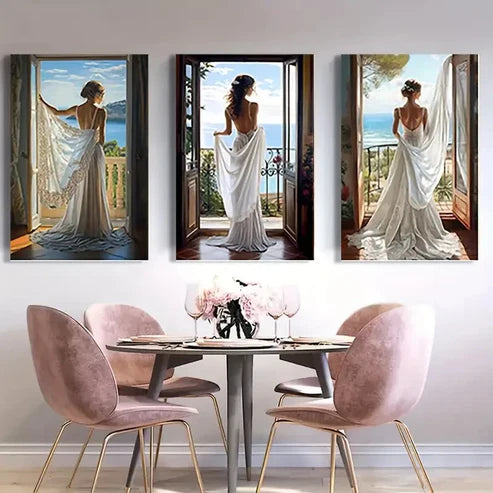 3pcs Romantic Beach Scene with White Wall Art Set Canvas Unframed - High Quality Print 100% Australian Made Wall Canvas