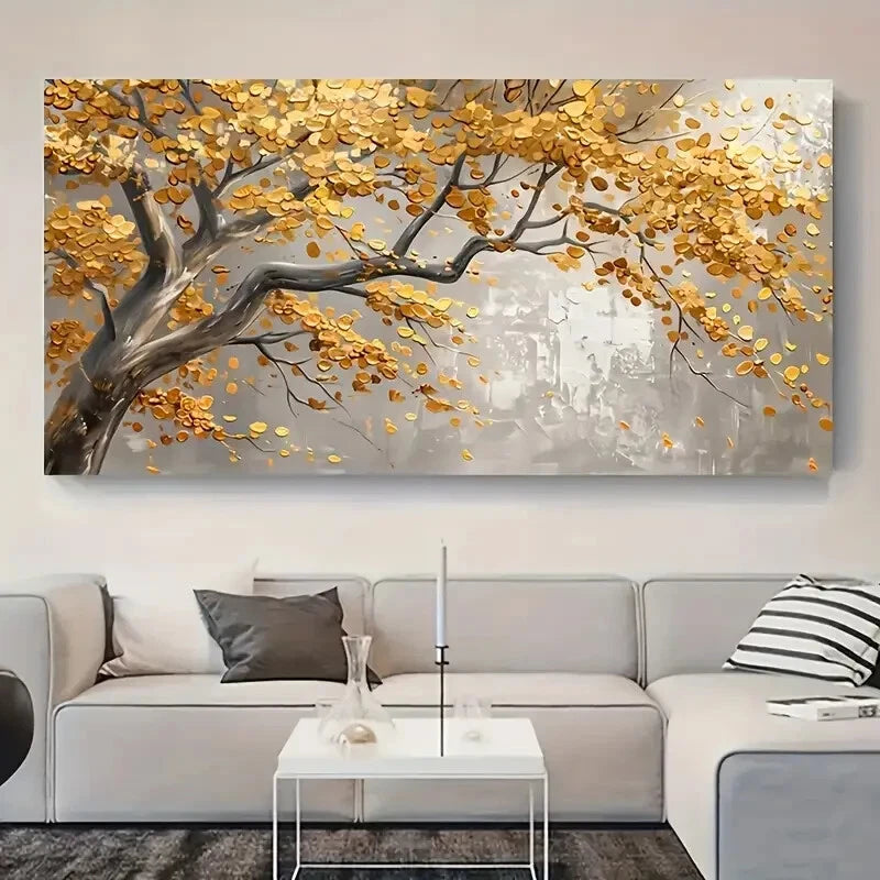 Abstract Gold Leaf Plant  wall canvas office home room framed 120x60cm