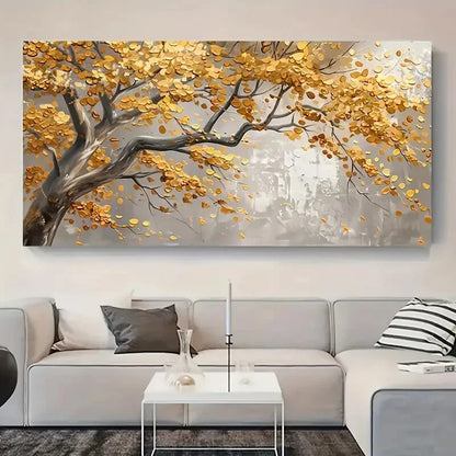Abstract Gold Leaf Plant  wall canvas office home room framed 120x60cm