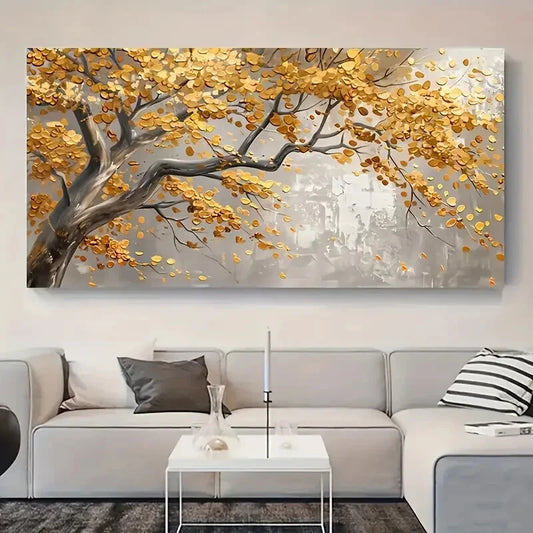 Abstract Gold Leaf Plant  wall canvas office home room framed 120x60cm