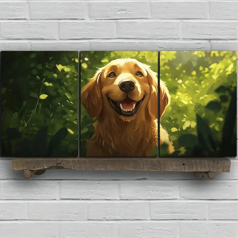 3pcs The Dog in the Grass Series Metal Print Ready to Hang Art