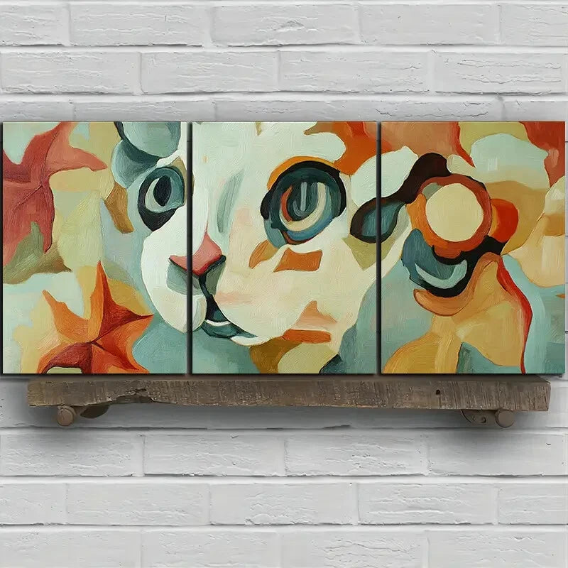 3pcs Abstract Cat Design Waterproof Metal Print Ready to Hang Art