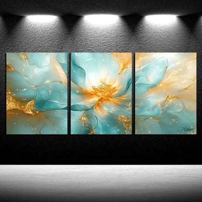 3pcs Vibrant Beautiful Glowing Roses Illustration Metal Print Ready to Hang Art