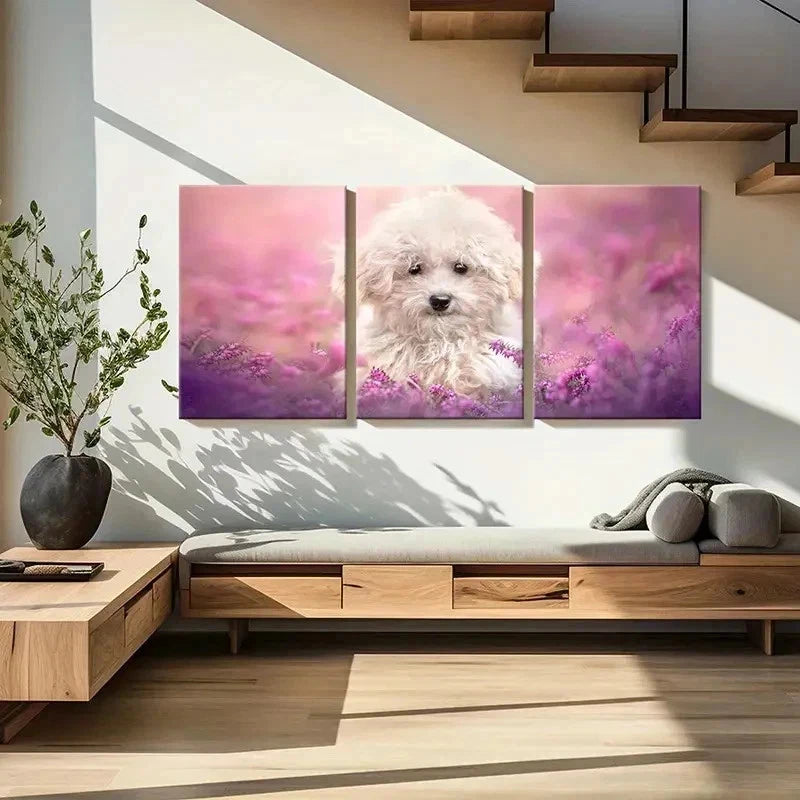 3pcs Cute Puppy Bichon Frise Pet Modern Wall Art Set Canvas Framed 40x60cm - High Quality Print 100% Australian Made Wall Canvas Ready to Hang