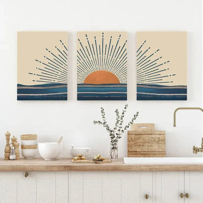 3pcs Abstract Sunset Contemporary Perfect Wall Art Set Canvas Framed 40x60cm - High Quality Print 100% Australian Made Wall Canvas Ready to Hang