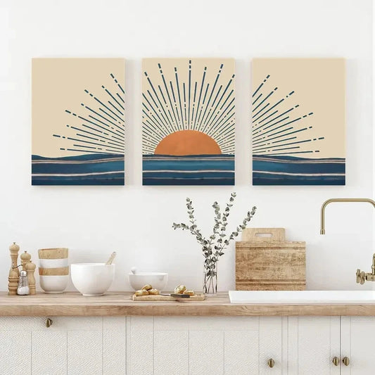 3pcs Abstract Sunset Contemporary Perfect Wall Art Set Canvas Framed 40x60cm - High Quality Print 100% Australian Made Wall Canvas Ready to Hang
