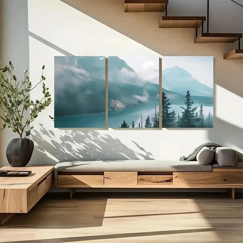 3pcs Tranquil Mountain Misty Lake Landscape Metal Print Ready to Hang Art