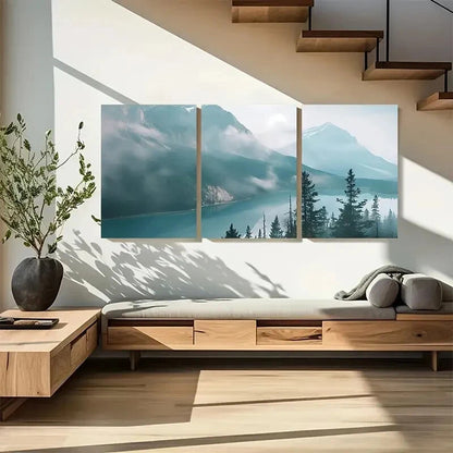 3pcs Tranquil Mountain Misty Lake Landscape Metal Print Ready to Hang Art