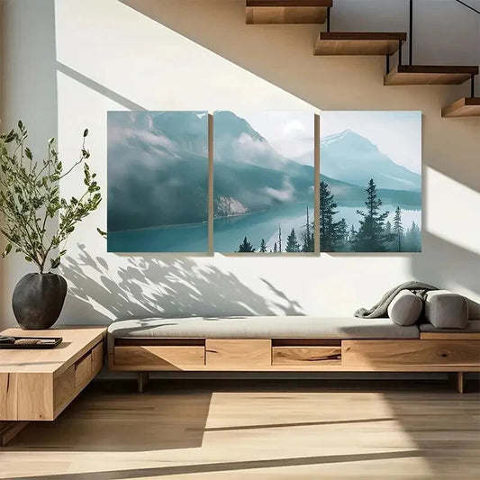 3pcs Tranquil Mountain Misty Lake Landscape Metal Print Ready to Hang Art