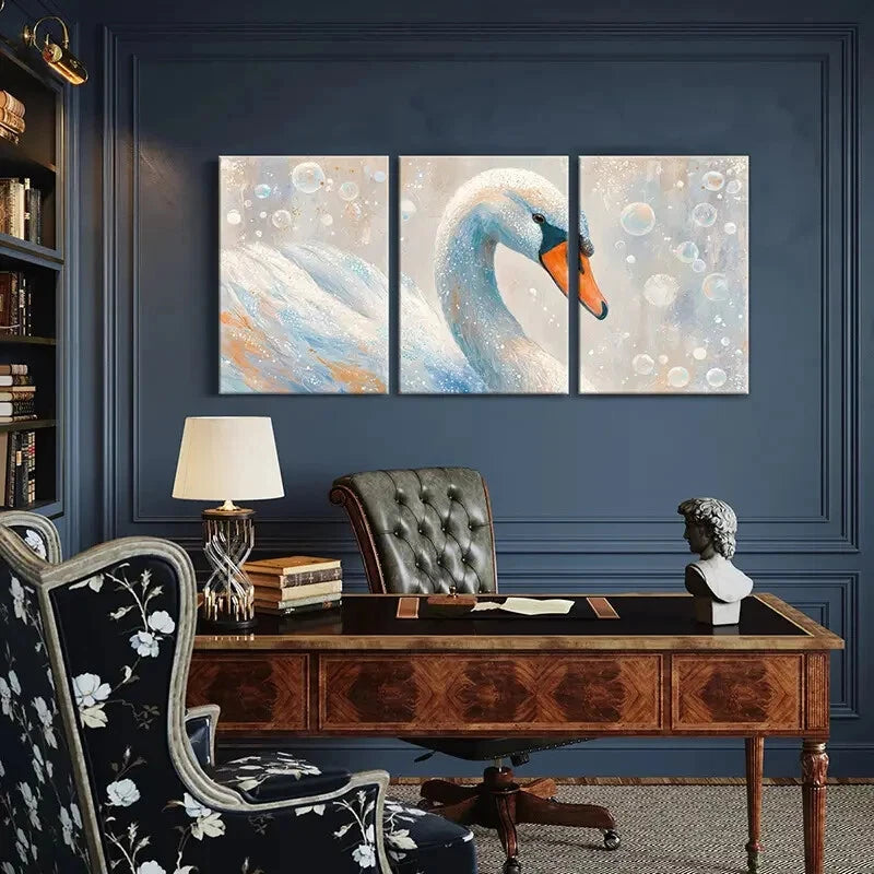 3pcs Elegant Swan Artwork Abstract Bubbles Metal Print Ready to Hang Art