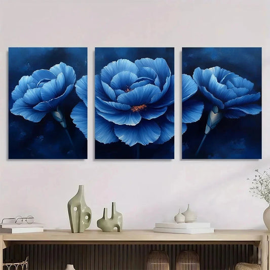 3pcs Vibrant Blue Modern Fantasy Nature Metal Print Ready to Hang Art