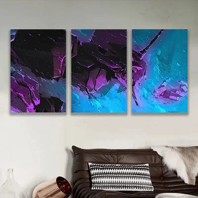 3pcs Abstract Neon Crystal Shapes Wall Art Set Canvas Framed 40x60cm - High Quality Print 100% Australian Made Wall Canvas Ready to Hang
