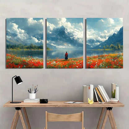 3pcs Beautiful Wild Flowers In The Clouds Metal Print Ready to Hang Art