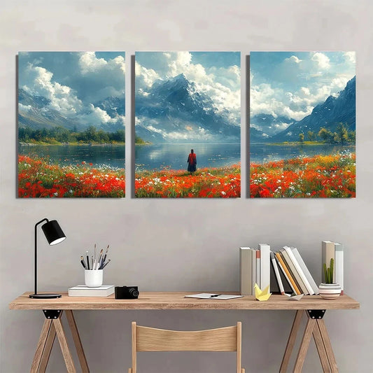 3pcs Beautiful Wild Flowers In The Clouds Metal Print Ready to Hang Art