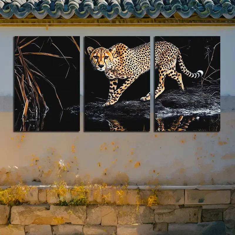 3pcs Lonely Leopard Nature Inspired Design Metal Print Ready to Hang Art