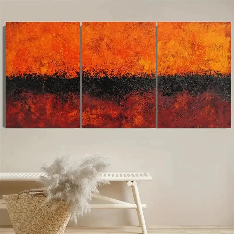 3pcs Orange Minimalist Modern Knife Stroke Art Wall Art Set Canvas Framed 60x90cm - High Quality Print 100% Australian Made Wall Canvas Ready to Hang