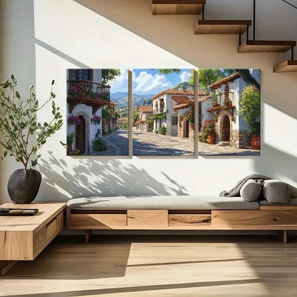 3pcs Mediterranean Village Mountains Gardens Metal Print Ready to Hang Art