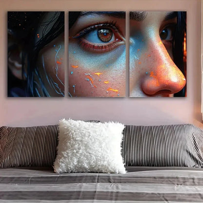 3pcs Close Up Portrait Of Woman Art Wall Art Set Canvas Framed 40x60cm - High Quality Print 100% Australian Made Wall Canvas Ready to Hang
