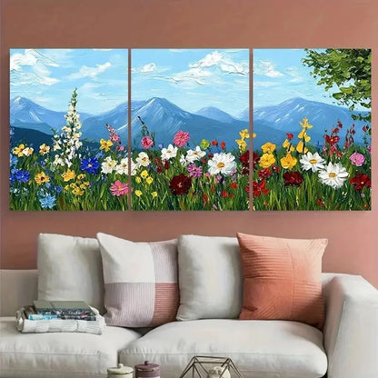 3pcs Colorful Flower Mountain Meadow Botanical Metal Print Ready to Hang Art