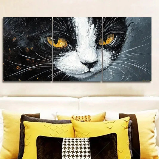 3pcs Black and White Tuxedo Cat Animal Themed Metal Print Ready to Hang Art