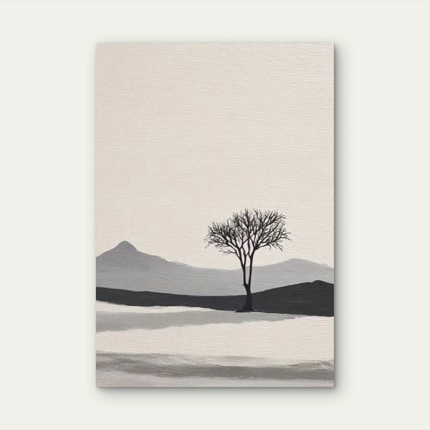 - Minimalist Black Tree, Beige, White, Gray Palette Metal Print Ready to Hang