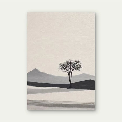 - Minimalist Black Tree, Beige, White, Gray Palette Metal Print Ready to Hang