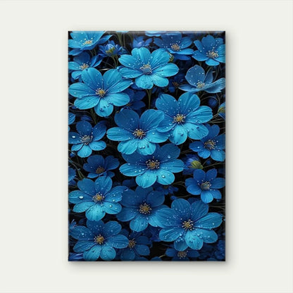 Vibrant Blue Blossom with Golden Center Metal Print Ready to Hang