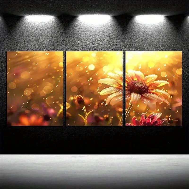3pcs Vibrant Floral Blooms Illustration Wall Art Set Canvas Framed 60x90cm - High Quality Print 100% Australian Made Wall Canvas Ready to Hang