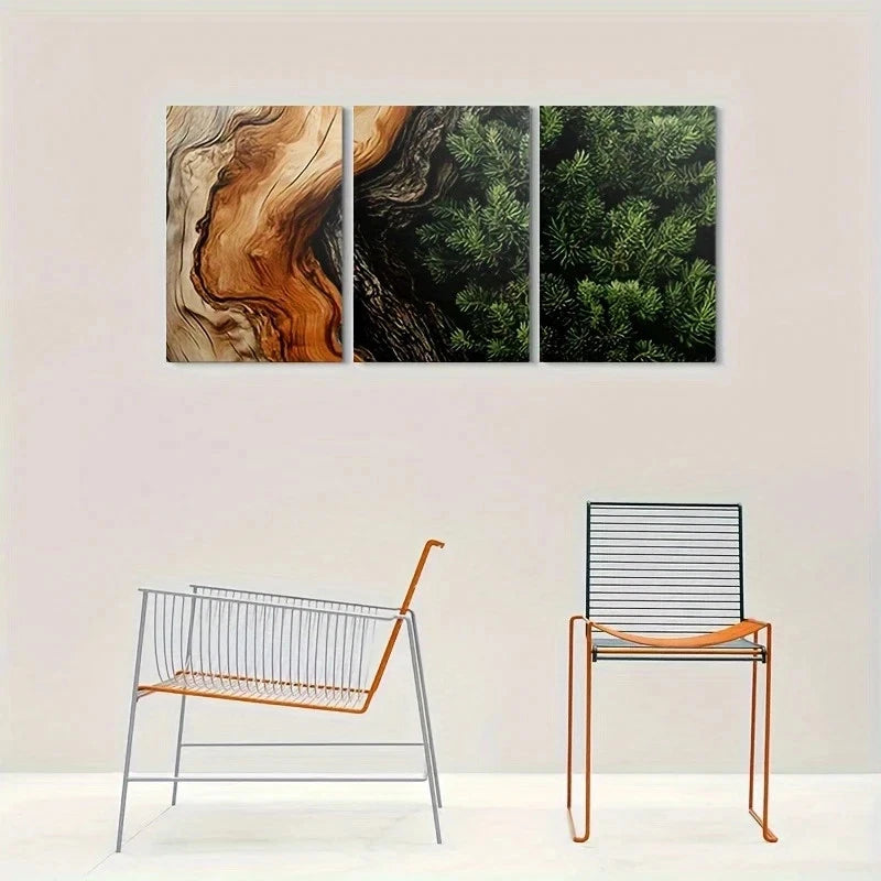 3pcs Abstract Bark and Lush Greenery Metal Print Ready to Hang Art