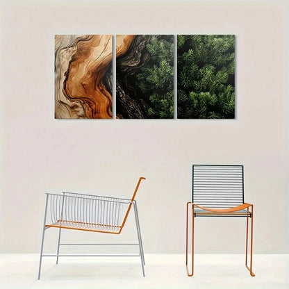 3pcs Abstract Bark and Lush Greenery Metal Print Ready to Hang Art