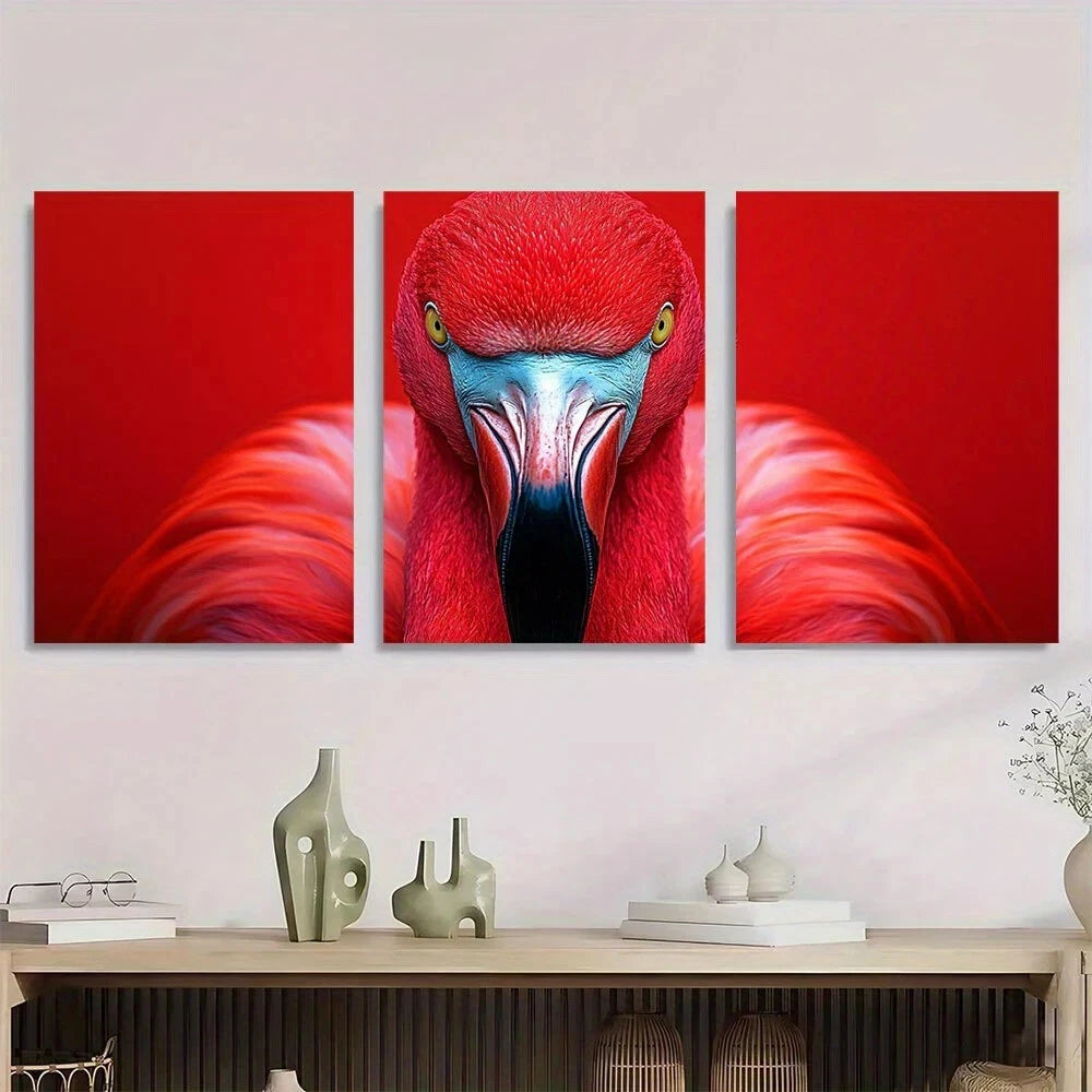 3pcs Whimsical Funny Flamingo Vibrant Metal Print Ready to Hang Art