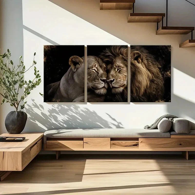 3pcs Couple Lioness Love Animal Art Metal Print Ready to Hang Art
