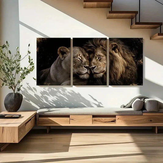 3pcs Couple Lioness Love Animal Art Metal Print Ready to Hang Art