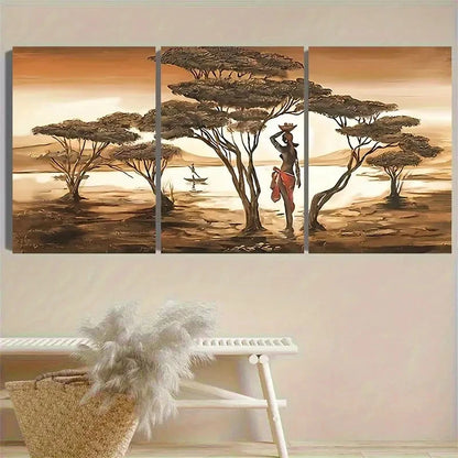 3pcs Serene African Sunset with Acacia Trees Wall Art Set Canvas Framed 60x90cm - High Quality Print 100% Australian Made Wall Canvas Ready to Hang