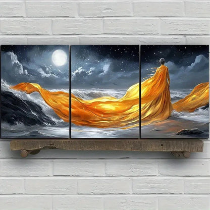 3pcs The Water Surface Under the Cliff Metal Print Ready to Hang Art