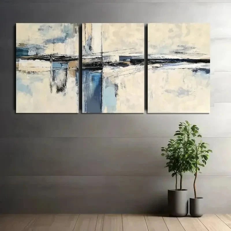 3pcs Abstract Bridge in Beige Tones Modern Art Metal Print Ready to Hang Art