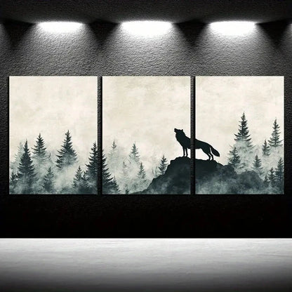3pcs Howling Wolf Forest Silhouette Design Metal Print Ready to Hang Art