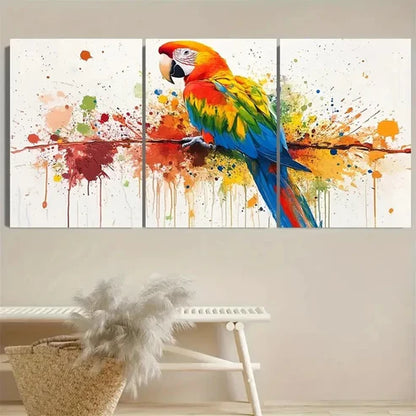3pcs Parrot Canvas, Colorful Splatter Style Wall Art Canvas Unframed - High Quality Print 100% Australian Made Wall Canvas