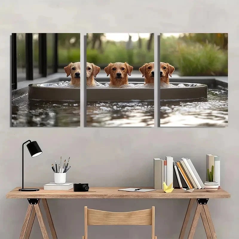 3pcs Painting Dog Humorous Aesthetic Wall Art Set Canvas Framed 50x70cm - High Quality Print 100% Australian Made Wall Canvas Ready to Hang