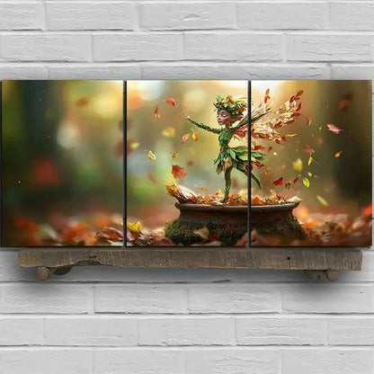 3pcs The Leaf Girl Dancing In The Forest Modern Metal Print Ready to Hang Art