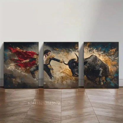 3pcs Spanish Bullfighter Art Poster Metal Print Ready to Hang Art