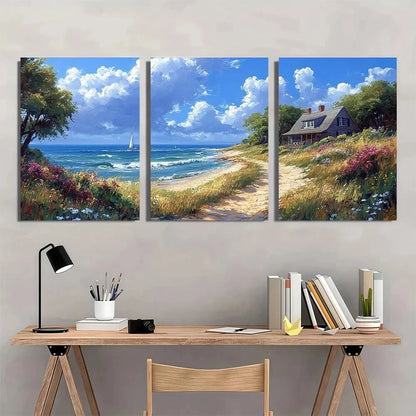 3pcs Nautical Seascape Farmhouse Metal Print Ready to Hang Art
