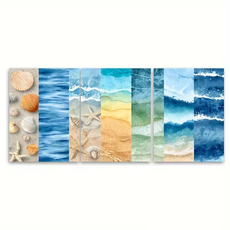 3pcs Ocean, Sand, Shells & Shoreline Scenes Metal Print Ready to Hang Art