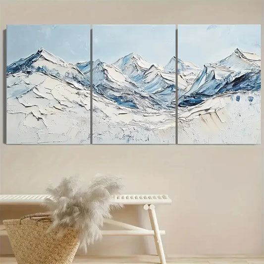 3pcs Luxury Texture White Snow Mountain Metal Print Ready to Hang Art