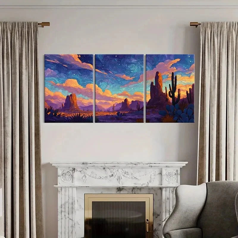 3pcs Desert Landscape Starry Sky Cactus Metal Print Ready to Hang Art